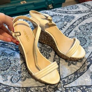 Nine West Cream Wedge Sandals
